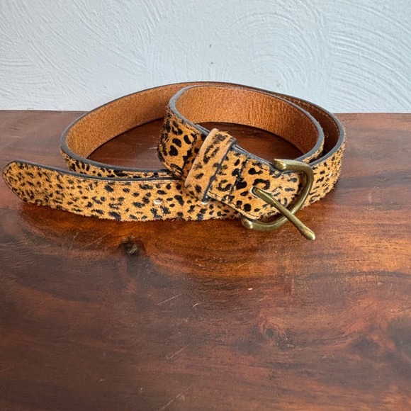 Madewell Accessories - Madewell Leopard Print Calf Hair Belt Genuine Leather Brass Buckle Small A1313